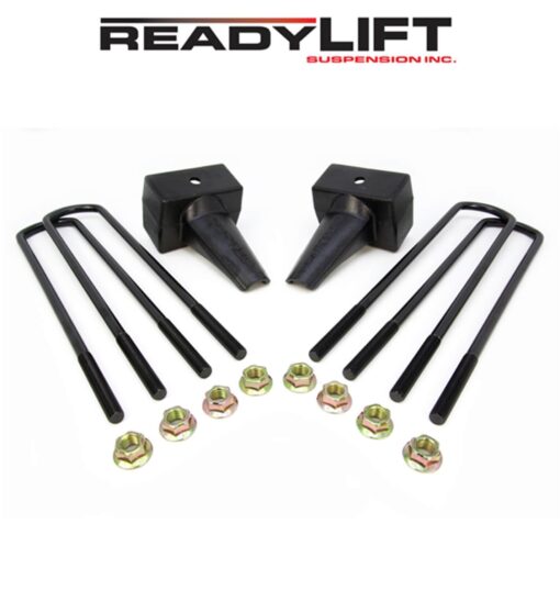 ReadyLIFT 4.0 in. Block Kit Solid Cast Iron Blocks Integrated Rear Bump Stops Locating Pin E-Coated U-Bolts Dually Rear Spring Pack -0