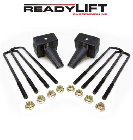 ReadyLIFT 5.0 in. Block Kit Solid Cast Iron Blocks Integrated Rear Bump Stops Locating Pin E-Coated U-Bolts Dually Rear Spring Pack -0