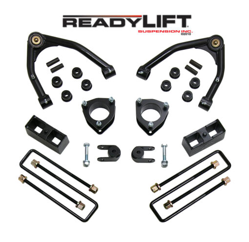 ReadyLIFT SST Lift Kit 4 in. Front/1.75 in. Rear Lift Front Strut Extensions Upper Control Arms Cast Iron Rear Blocks U-Bolts Rear Shock Extensions -0
