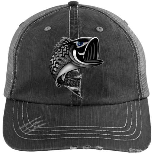 Crossed Industries Tire Fish Distressed Unstructured Trucker Cap - redirect 12