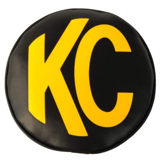 KC HiLites 8" Soft Vinyl Cover Black with Yellow KC Logo - Pair - 5802 kc vinyl covers